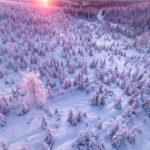 paysage neige sunset violet